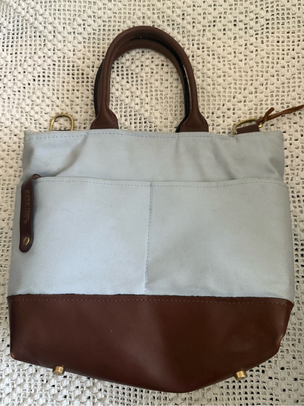 Light Gray Canvas Tote with Brown Leather Trim - Women - Picture 2 of 4
